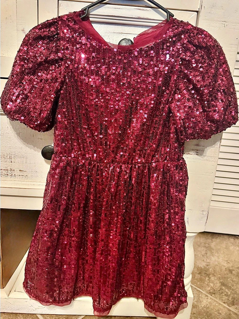 Cat & Jack Girls Burgundy Sequin Puff Sleeve Party Dress Like New